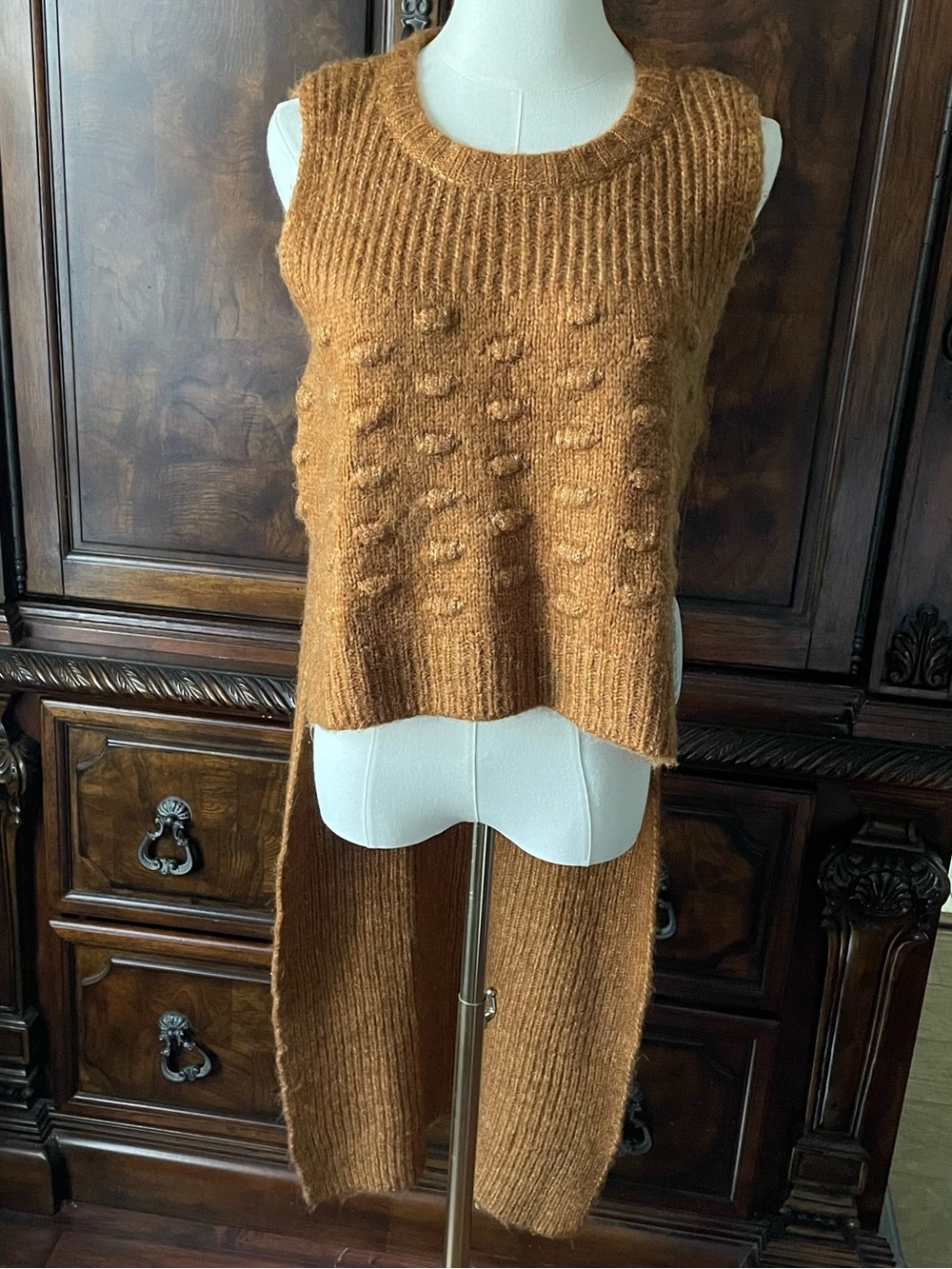 Kerisma Womens S/M Sweater Vest Brown High Low Alpaca Blend Tunic Boho Knit NWT